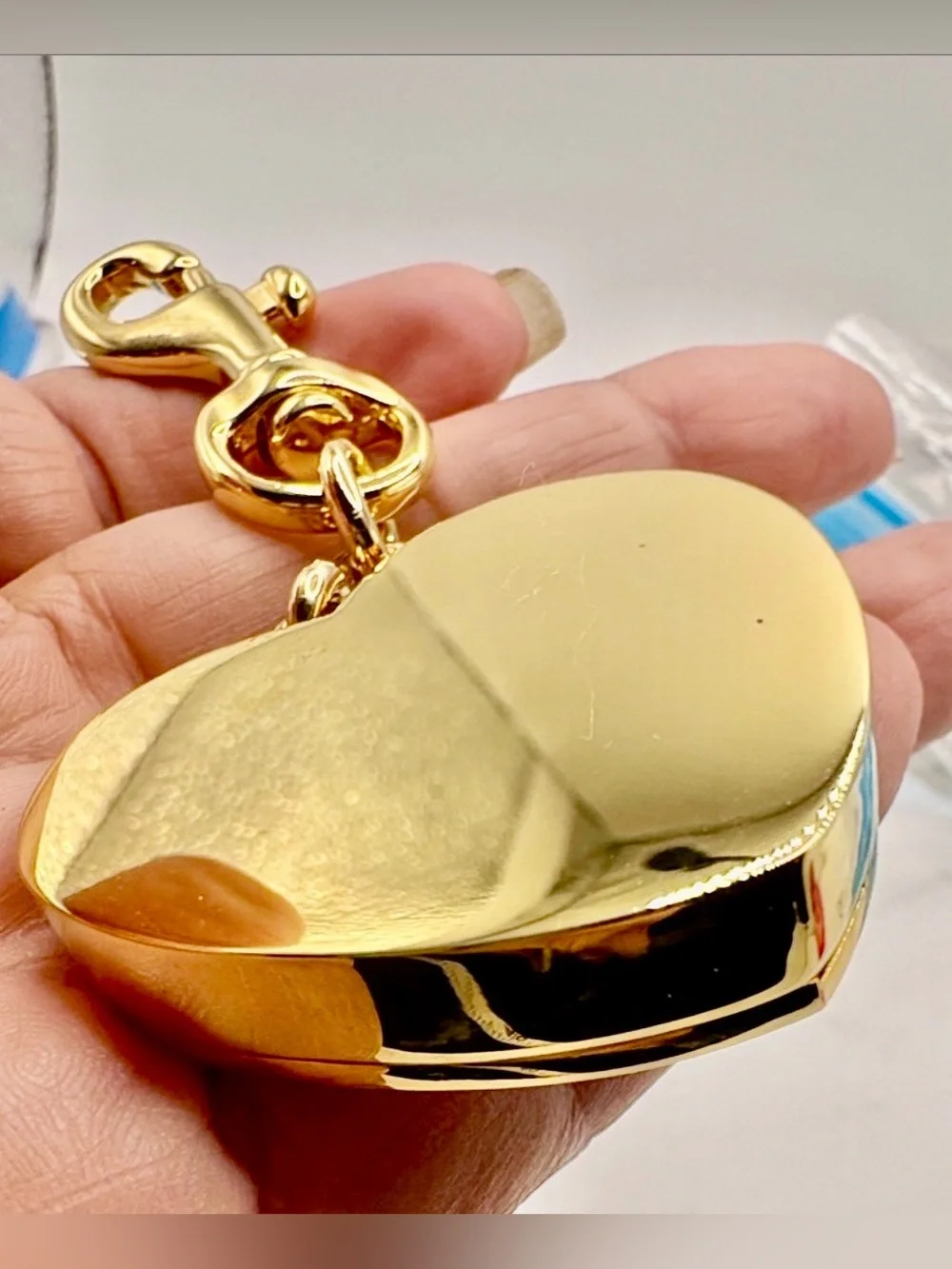 Coach Legacy Multicolor Stripe Heart Keychain/bag charm with Gold Hardware EUC